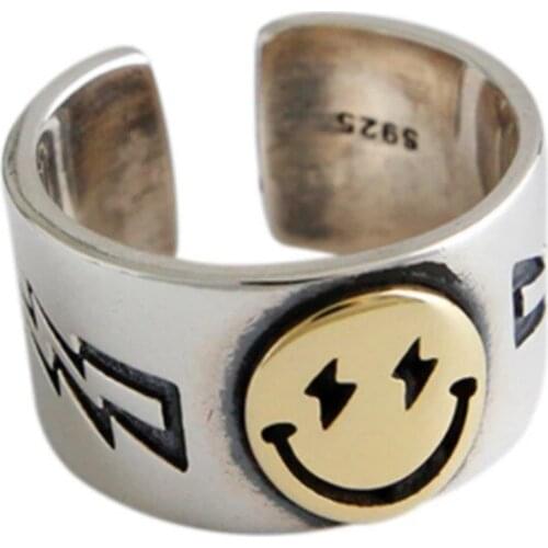 2021 Ladies Retro Smiley Open Ring Wide Version Couple Heavy Industry Index Finger Stop Wind Ring Tide Jewelry