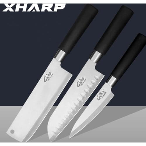3PCS Kitchen Knives Set Santoku Nakiri Utility Kitchen Knife Durable Sharp Blade Japanese Cleaver Set Vegetables Cooking Tools