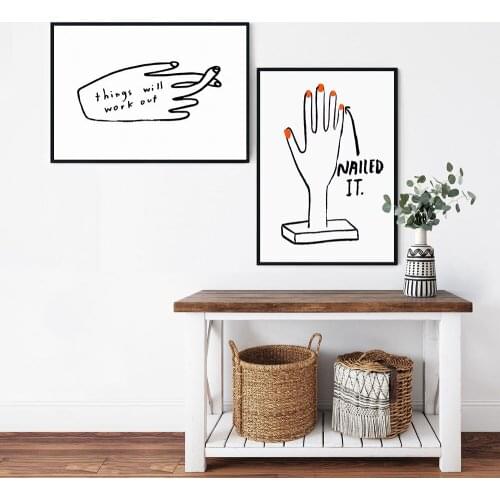 Abstract Lines Palm Orange Nails Canvas Painting Wall Art Nordic Posters and Prints Wall Pictures for Living Room Decoration
