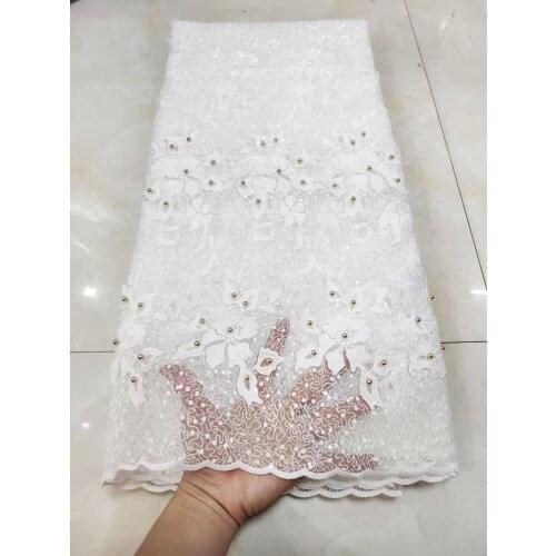 White Nigerian Lace Fabric 2020 High Quality Lace Latest French Tulle Lace Fabric With Sequins African Net Lace Fabrics 5yards