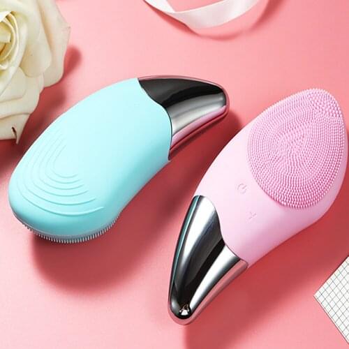 Four Colors Multi Frequency Ultrasonic Shock Facial Cleanser Heating Silicone Medicine Face Washer Multi-Function Electric Brush