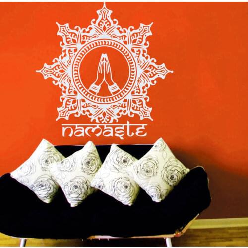 Mandala Flower Pattern Wall Decal Namaste Symbol Vinyl Wall Stickers Bohe Style Yoga Studio Removable Decor Art Mural StickerSY7