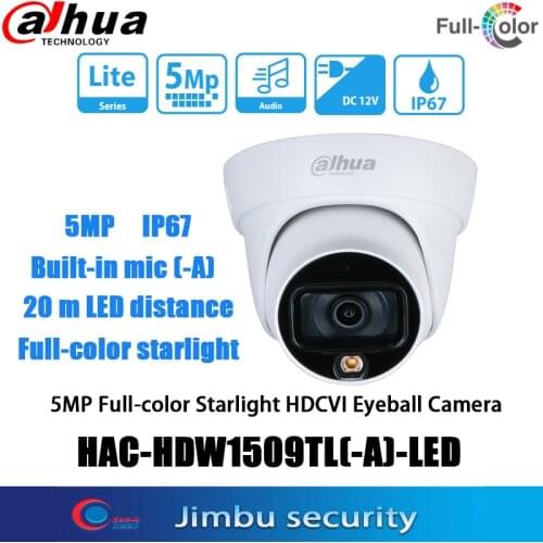 DAHUA 5MP Full-color Starlight HDCVI Eyeball Camera HAC-HDW1509TL-A-LED Full-color starlight20 m LED distanceBuilt-in mic (-A)