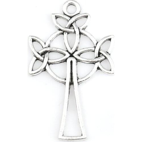 DoreenBeads Zinc Based Alloy Knot Pendants Cross Silver Color Flower Leaves Round Jewelry Necklace DIY Charms , 20 PCs