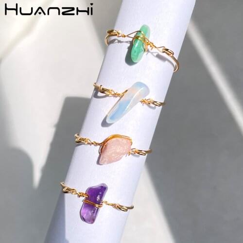 HZ 2021 New 4pcs/set Colorful Transparent Stone Golden Metal Entangle Twist Simple Ring Set for Women Girls Jewelry Gifts