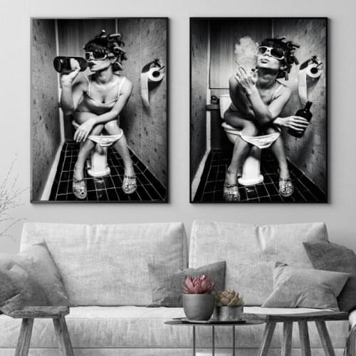 Sexy Girl Sits in a Toilet Nordic Canvas Art Posters And Prints Black And White Canvas Paintings On the Wall Art Pictures Cuadro