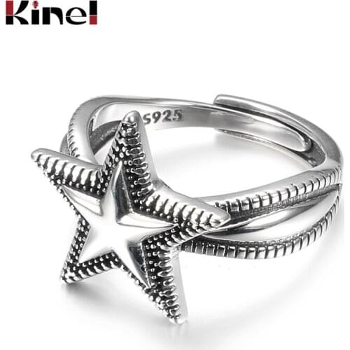 Kinel 2020 Hot 925 Real Sterling Silver Fine Jewelry Adjustable Star Rings For Women Punk Hiphop/Rock Silver Rings Party Gift