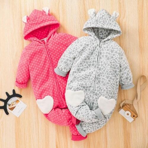 Overalls Baby Clothes Autumn Newborn Boys Girls Thick Hood Jumpsuit Love Print Long Sleeve Zipper Winter Infant Pajamas 1-6Y