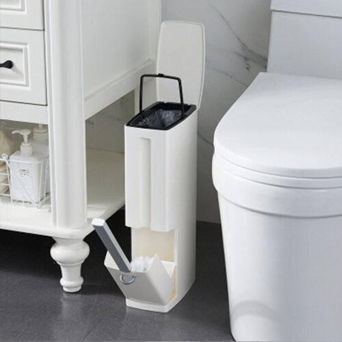 New 6L Trash Can Bathroom Waste Bin Set With Toilet Brush Bath Cleaning Tools Dustbin Trash Cans Garbage Bucket Bag Dispenser