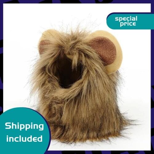 Cat Costume Lions Mane Wigs For Pets And Dogs, Tabby Fancy Dress Lion Hat With Ears For Holiday & Cosplay Party, Brown