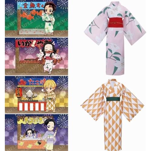 Anime Demon Slayer: Kimetsu no Yaiba Kamado Tanjirou Nezuko Zenitsu Cosplay Costume Adult Women Men Kimono Hanfu Dress Halloween