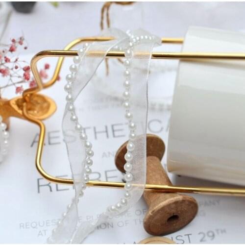 1 Meter 1.3cm Width Ivory Pearl Flower Embroidered Lace Fabric Ribbon Beautiful Lace For Handmade Patchwork Material