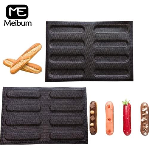 Meibum 8 Cavity Bread Silicone Mold Party Homemade Long Loaf Maker Tray Baguette Eclair Mould Non Stick Bakeware Baking Tools