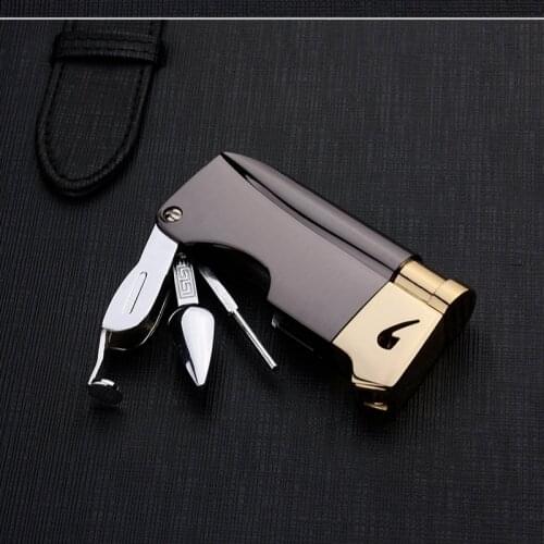 Multifunction Oblique Fire Open Flame Lighter With Pipe Tool Creative Point Cigar Gas Lighter Smoking Accessories Gift For Man