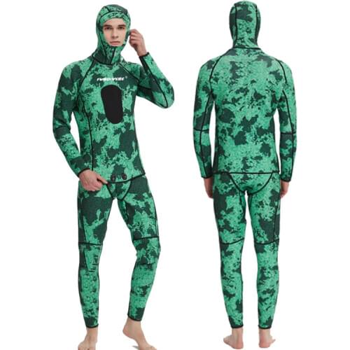 Men 3mm Neoprene Two Pieces Wetsuit With Hooded Underwater Sports Snorkeling Spearfishing Scuba Diving Surfing Swim BodySuit