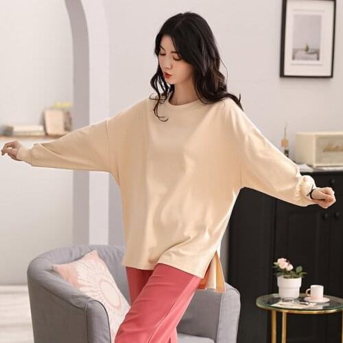 2021 Autumn 100% Cotton Long Sleeve Pajama Sets for Women Korean Loose Sleepwear Suit Pyjamas Homewear Pijama Mujer Home Clothes