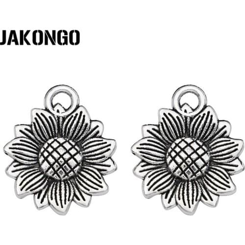 JAKONGO Antique Silver Plated Sunflower Charms Pendants for Jewelry Making Bracelet Accessories DIY Craft 18x16mm 20pcs/lot