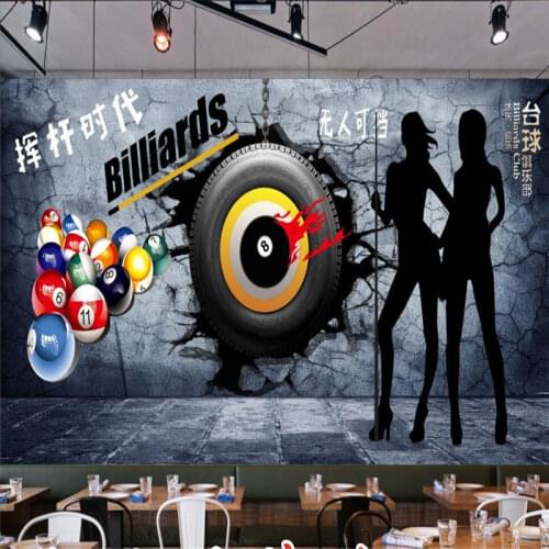 Custom Size and Text Billiards Image Wall Paper Billiards Room Retro Industrial Decor Cement Wall Background Mural Wallpaper 3D