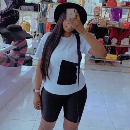 Casual Short Womens Tracksuits Set Activewear Patchwork T Shirt and Biker Shorts 2 Piece Set Summer Clothes for Women Outfits