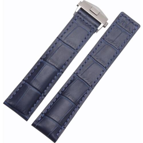 New Arrival Watchband Blue Bracelets 20mm 22mm Genuine leather Watch Strap with deployment steel clasp cowhide leather