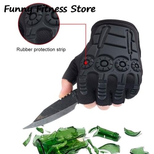 1 Pair Rubber Gloves Hiking Climbing Cycling Mittens Half Finger Breathable Gloves Hard Protect Military Army Touchscreen Glove