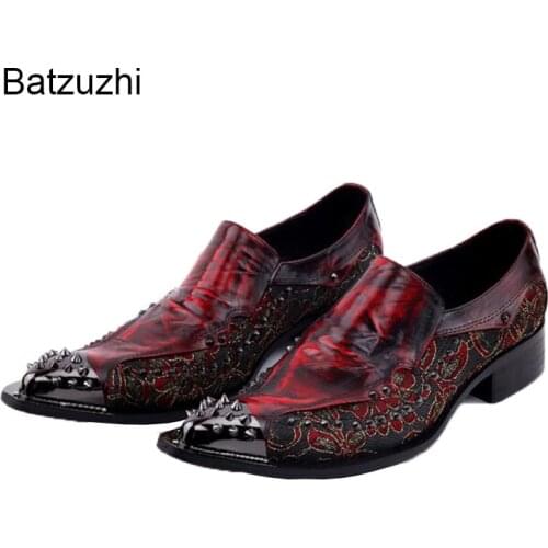 Luxury 2019 New Handmade Men Shoes Pointed Toe Metal Tip Spikes Men Dress Shoes Slip On Evennig Party Wedding Shoes Size 38-46