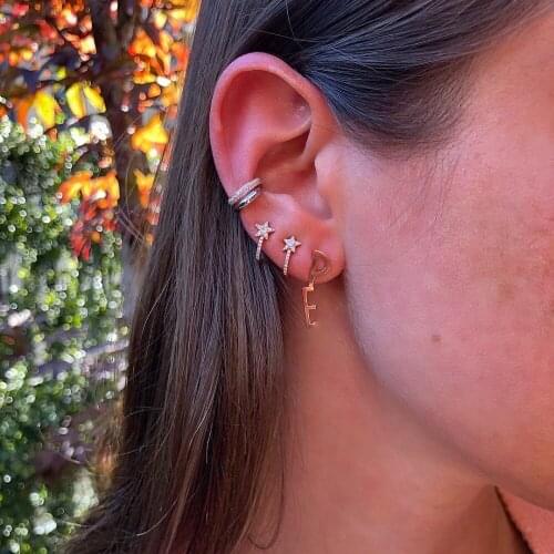 J shape stud micro pave cz star earring new arrive top quality factory wholesale elegance lovely girl christmas gift