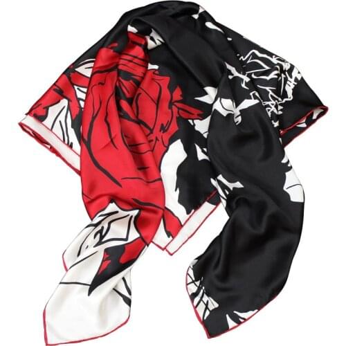 Silk Scarf Brand New Chinese Roses Large Square Scarves New Female Elegant Large Silk Scarf Fashion Ladies Accessories 110*110cm