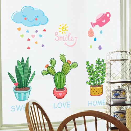 [SHIJUEHEZI] Green Pot Plant Wall Sticker DIY Cartoon Flowers Wall Decals for Kids Bedrooms Living Room Kitchen Home Decoration