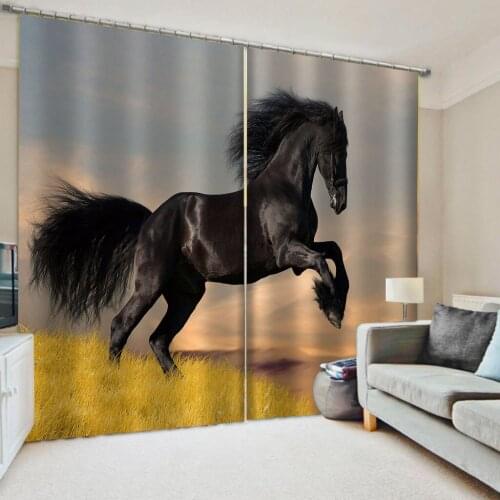 Beautiful Photo Fashion Customized 3D Curtains black horse curtains 3D Window Curtains For Living Room Bedroom