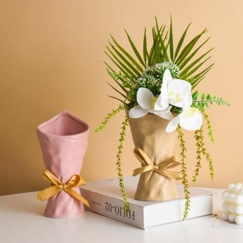 Modern Flower Vase Home Flower Arrangement Living Room Origami Plastic Nordic Style Bowknot Flower Vase Home Decor Hot Sale