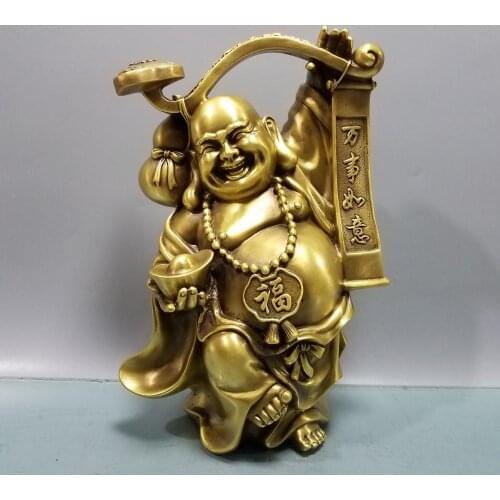 Wedding decoration Chinese Seikos brass Laughing Buddhas hand holding Ruyi status Everything goes well Laughing Buddha statue