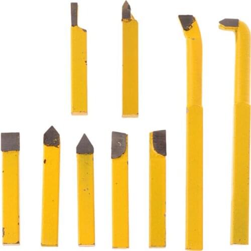 9Pcs 8x8mm Carbide Tipped Lathe Metal Cutter Bit Cutting Tool Set Turning Boring