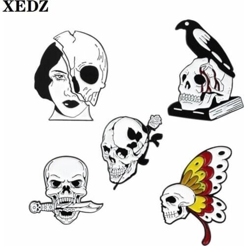 XEDZ Gothic skull mask badge jewelry flowers dagger butterfly cold blooded woman horror backpack coat pin lapel brooch jewelry