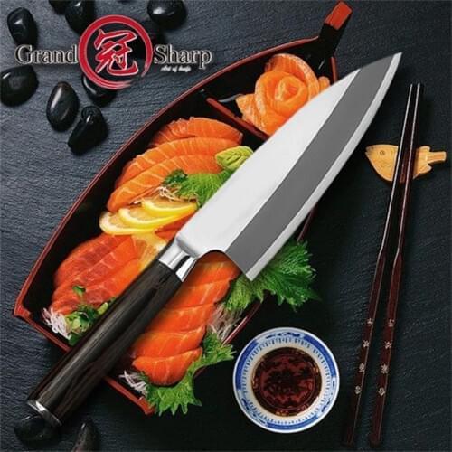 Japanese Deba Fish Head Knife Stainless Steel Fish Chefs Kitchen Knives Professional Salmon Tuna Sashimi Slicing Cooking Knife