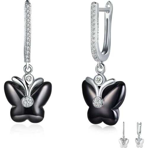 ZEMIOR 925 Sterling Silver Ceramics Earrings For Women Trendy Butterfly Earrings Fine Jewelry Birthday Girlfriend Gift On Sale