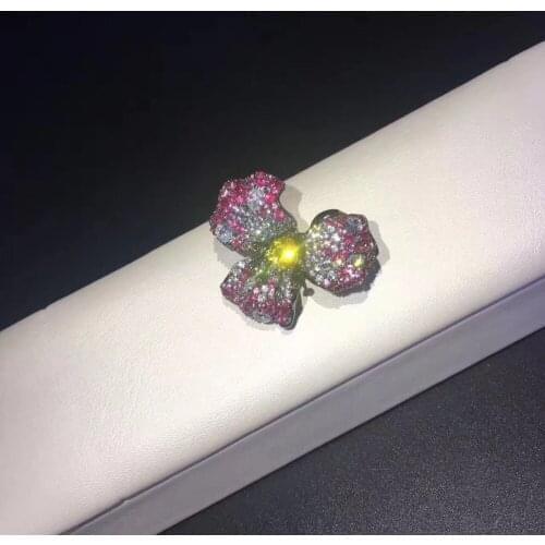 925 sterling silver small flower brooch blingbling fine women & girl brooch cute pink color high quality free shipping