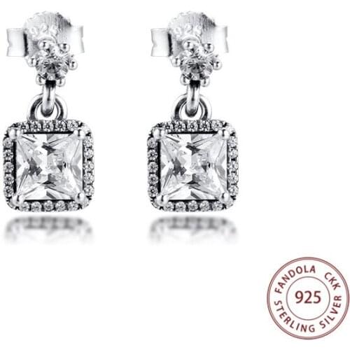 Authentic 925 Sterling Silver Earring Clear CZ Timeless Elegance Earrings for Women Fashion Jewelry brincos mujer
