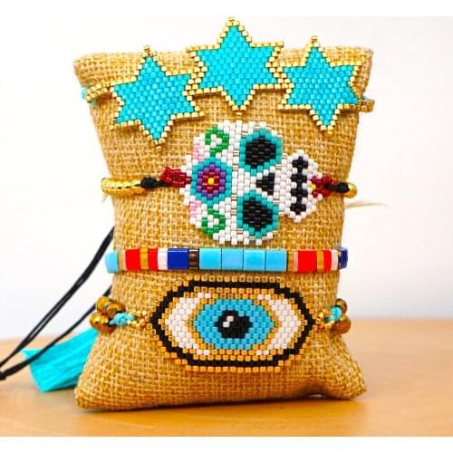Creativity Ethnic Style Five-pointed Star Crystal Tassel Bracelets For Women Miyuki Rice Beads Woven Evil Eye Female Bracelet