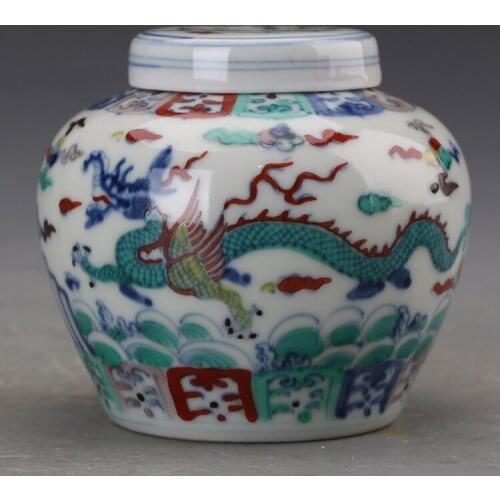 5 Antique MingDynasty porcelain pot,Pastel dragon and phoenix cans,Hand-painted crafts,Collection&Adornment