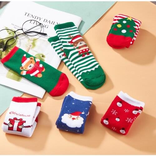 6 Pairs Cotton Winter Baby Socks Girl Boys Kids Children New Sokken Terry Snowflake Elk Santa Claus Christmas Gift Cheap Stuff