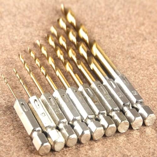 9pcs / lot. 4/1 hexagonal shank twist drill, electric screw driver Hexagon Gilded Drill 1.0-6.0MM,Shank:6.35mm,Gift parts box