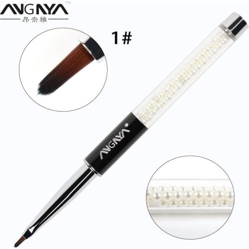 ANGNYA 1Pcs Acrylic Painting Nail Pen 1# UV Gel Drawing Petal Brush Liner White Pearl Metal Handle Nail Art Tool Gel Brush
