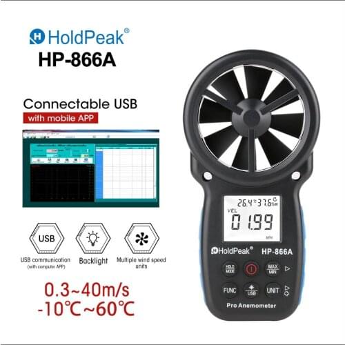 HoldPeak Anemometer Digital Wind Speed Temperature Air Volume Wind Chill Tester Humidity Anemometer Thermometer Wind Speed Meter