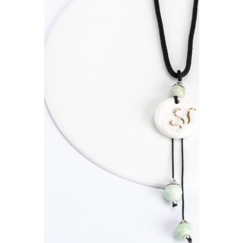 White Ceramic Pendant Long Necklace Chinese style rope chain Bar necklaces Necklaces & Pendants For women Dropshipping #GY466