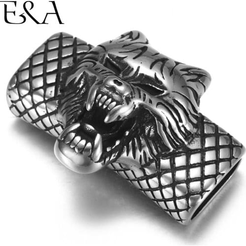 Stainless Steel Slider Beads Wolf Head 12*6mm Hole Slide Charms for Men Leather Bracelet Punk Jewelry Making DIY Supplies