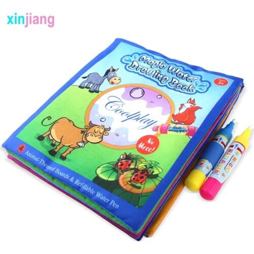 Kids Toy Water Drawing Books Cloth Book & 2 Pens Animals Infant Books Baby Coloring Books Educational Toys for Children Gift