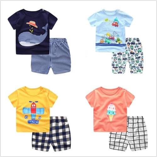 Childrens pajamas set kids sleepwear clothes Nightwear homewear summer short sleeved boy pyjamas girls cartoon home clothes