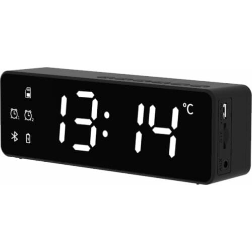 Home Bedside Speaker Bluetooth 5.0 Wireless Alarm Clock Mirror Loudspeaker Support Adjust Brightness Stereo FM Radio Subwoofer