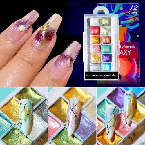 6Pcs Nail Solid Watercolor Glitter Pearl Paint Pigment Nail Art Smudge Blooming Color Gradient Nail Gel Polish DIY Manicure Tool